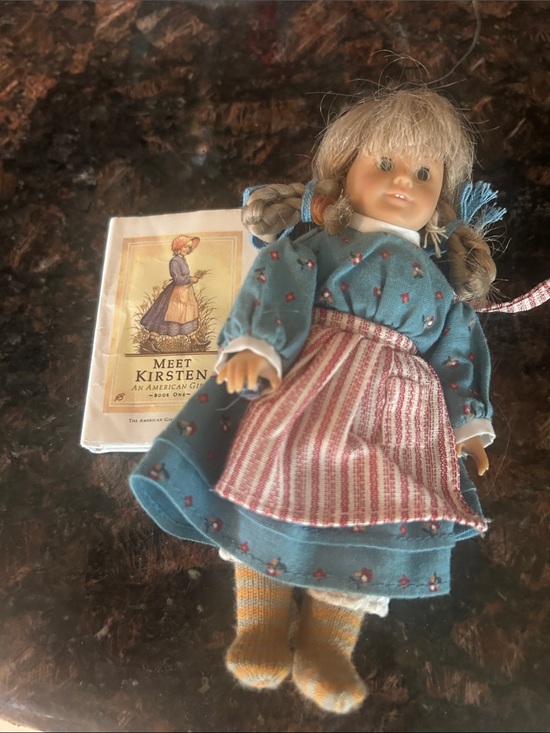 American Girl Other - Mini American Girl Kirsten Doll in Blue Floral Dress with Red-Striped Apron